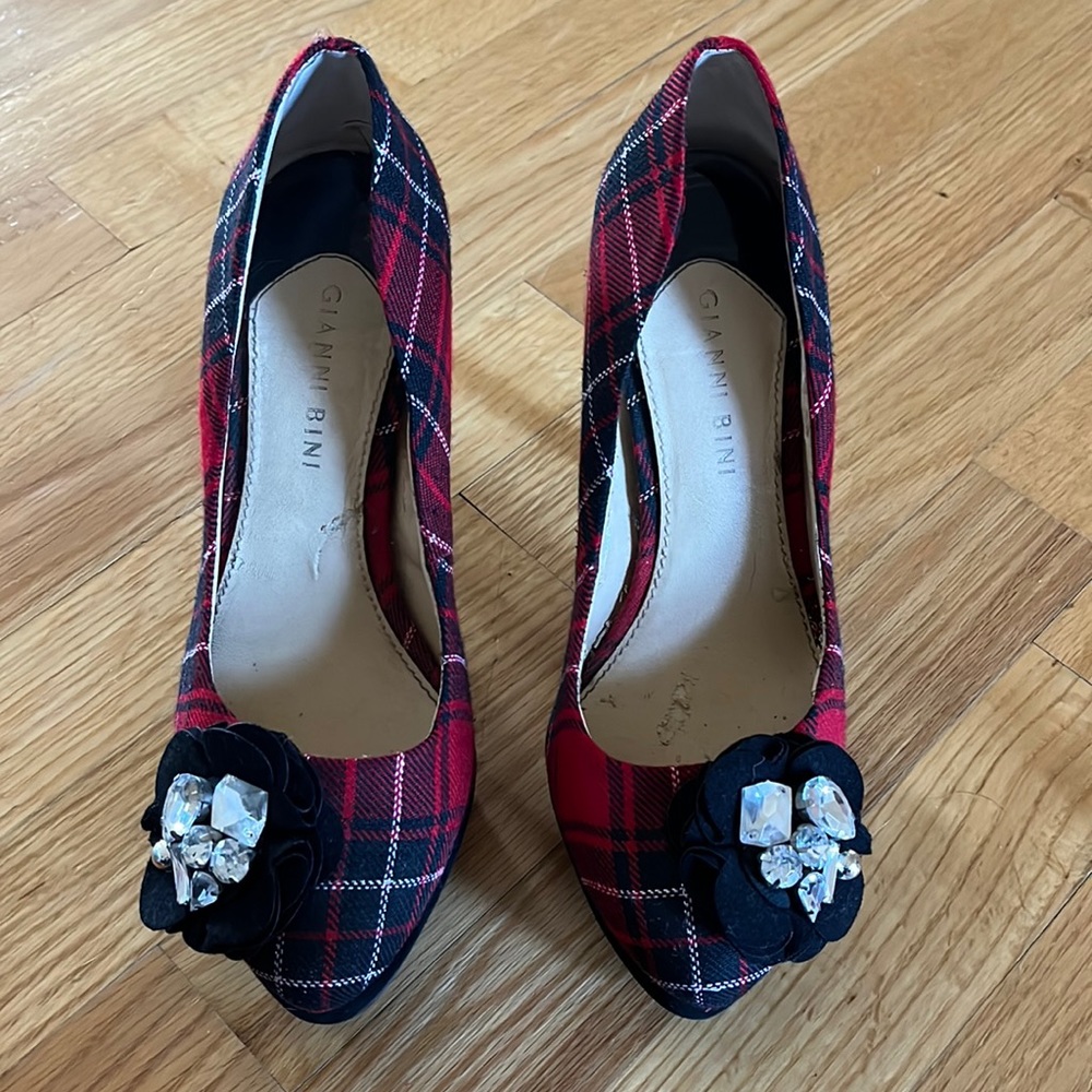 Red plaid high heels